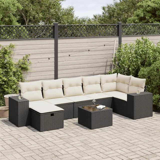 vidaXL 8-delige Loungeset met kussens poly rattan zwart, foto 2