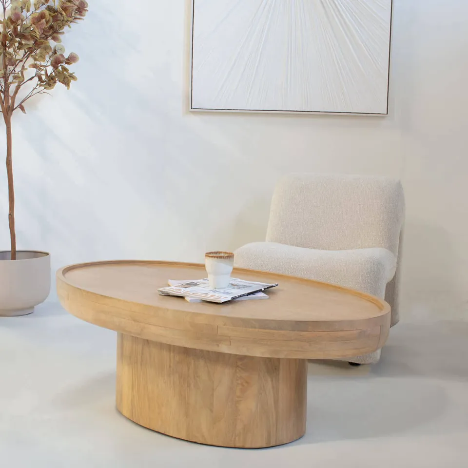Giga Meubel Salontafel Sola Ovaal - Mangohout - Naturel - 120x65x39cm, foto 5