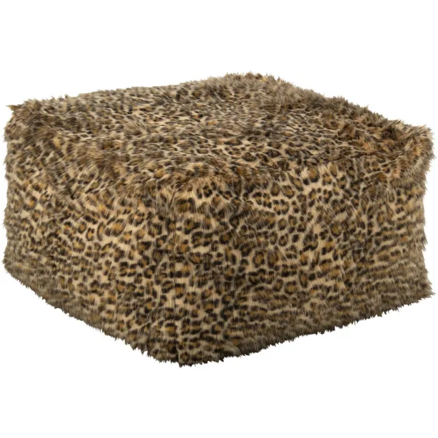 J-Line Poef met luipaardmotief - polyester - roest/beige Bruin