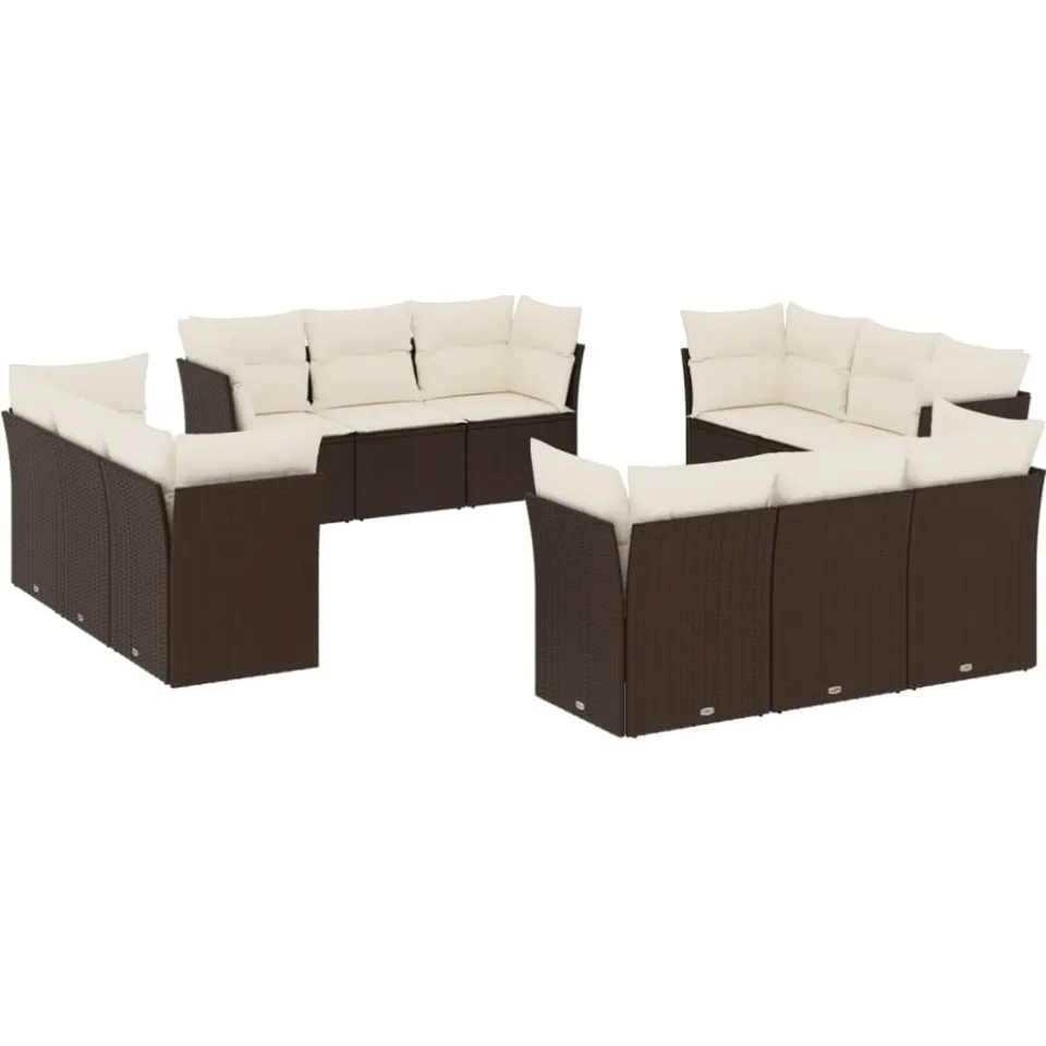 vidaXL 12-delige Loungeset met kussens poly rattan bruin, foto 3