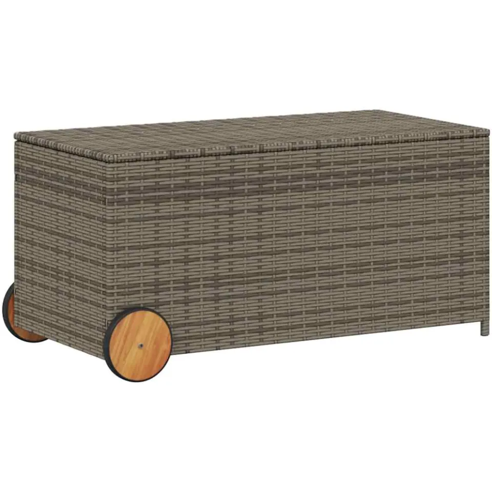 vidaXL Tuinbox met wielen 190 L poly rattan grijs