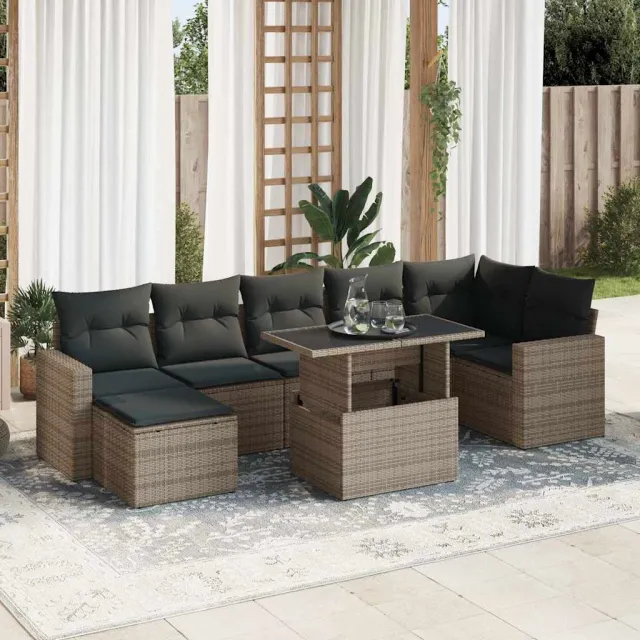 vidaXL 8-delige Loungeset met kussens poly rattan grijs