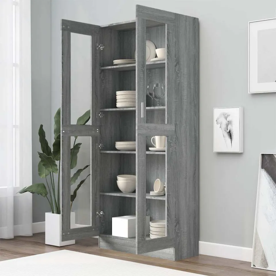 vidaXL Vitrinekast 82,5x30,5x185 cm bewerkt hout grijs sonoma eiken, foto 4