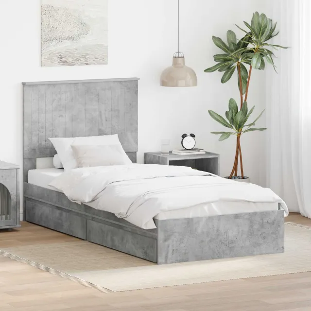 vidaXL Opslag bed met lade Beton Grijs 90 x 190 cm Bewerkt hout