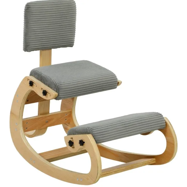 OKWISH Kniestoel - met Rugleuning Ergonomische Wipfunctie - Voor Thuis Kantoor en Meditatie - Ribstof - Donkergrijs