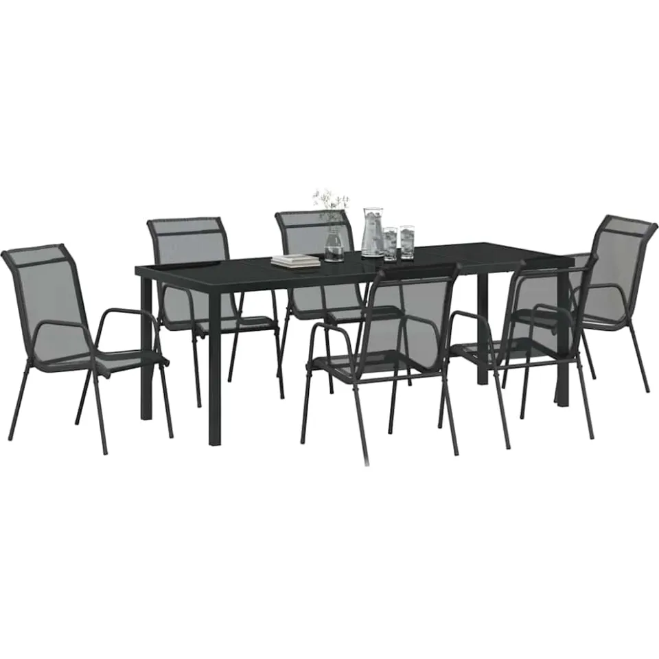 vidaXL Tuin eettafelset 7 st Zwart Gepoedercoat staal