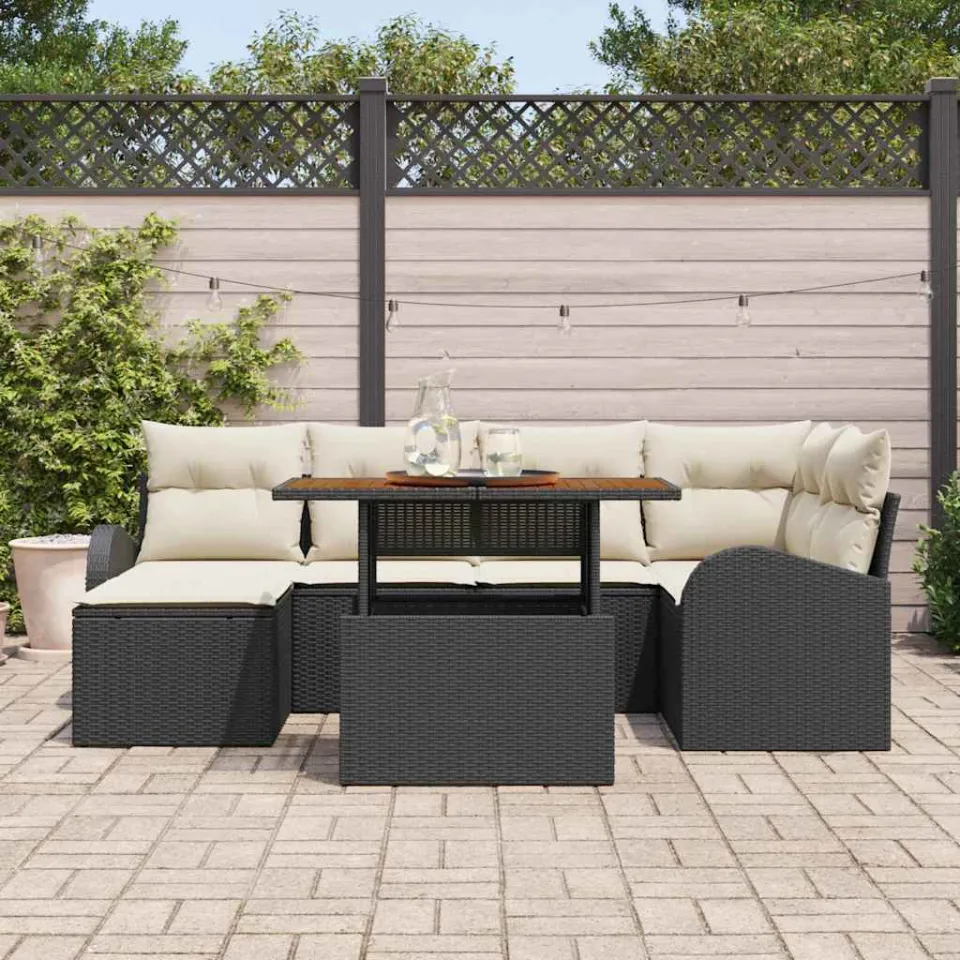 vidaXL Tuin Sofa Set 7 st Zwart Poly riet, foto 3