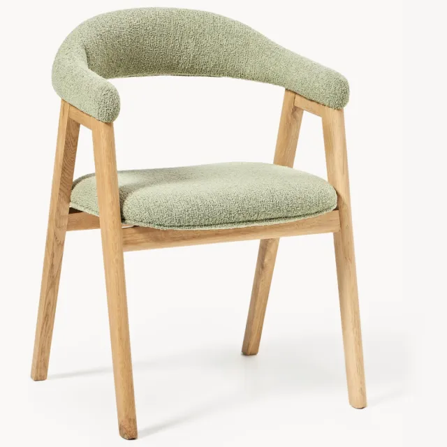Westwing Collection Gestoffeerde bouclé eetstoel Nik met armleuningen Lichtgroen