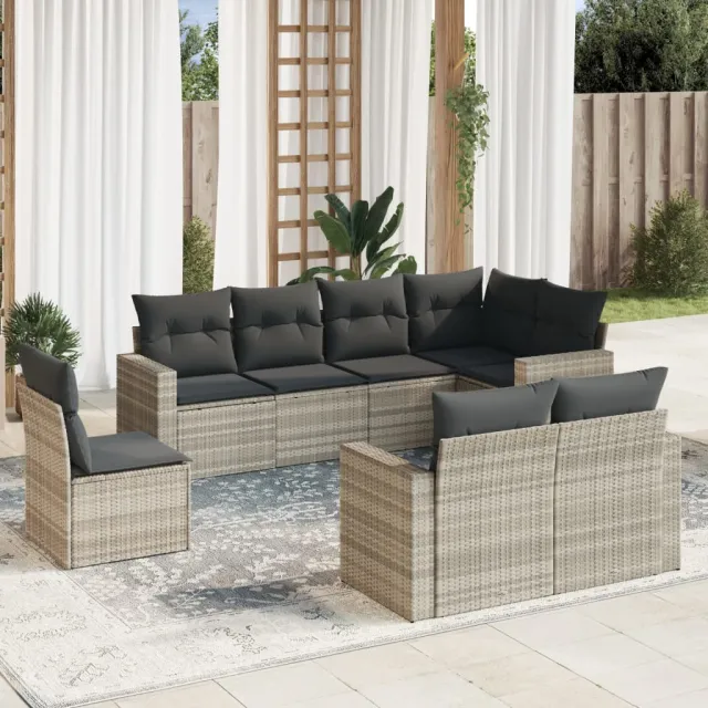 vidaXL 8-delige Loungeset met kussens poly rattan lichtgrijs grijs, foto 2
