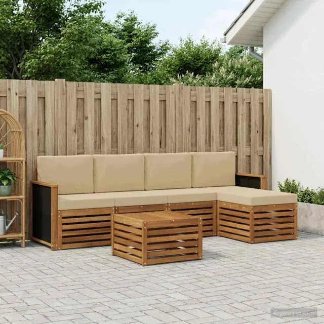 vidaXL Buiten bankenset 6 st 5-zits Natuurlijk en Beige