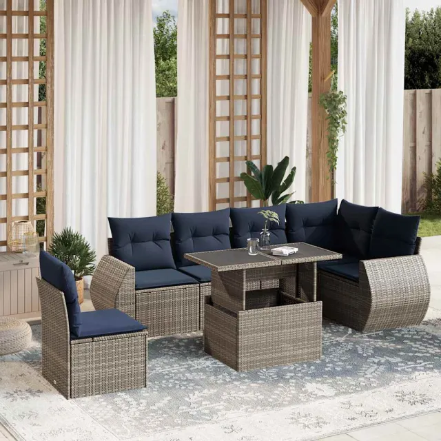 vidaXL 7-delige tuinbankset met kussens, grijs polyrotan, foto 2