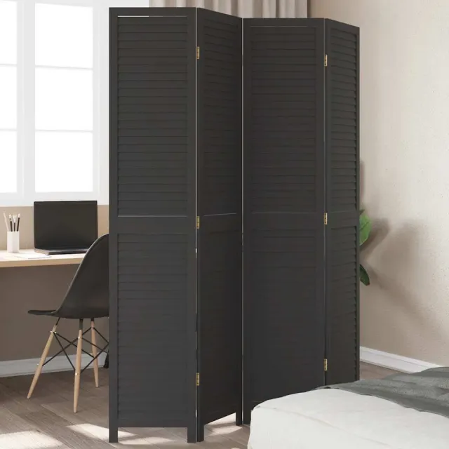 vidaXL Kamerscherm met 4 panelen massief paulowniahout zwart