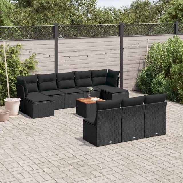 vidaXL 11-delige Loungeset met kussens poly rattan zwart, foto 2