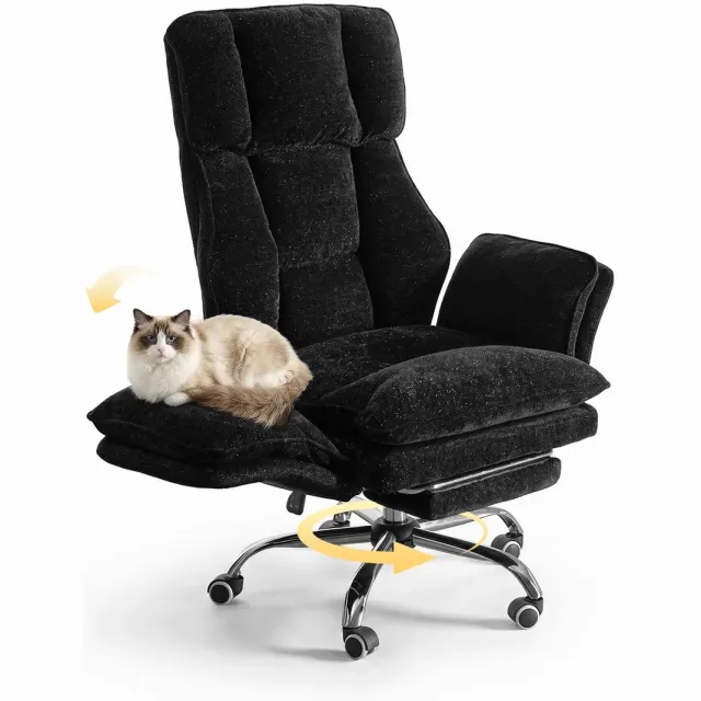 RosaBloom Bureaustoel - Gamestoel - Fauteuil - Ergonomisch - Grote Zitting - Opklapbare Armleuningen - Met Voetensteun - Zwart