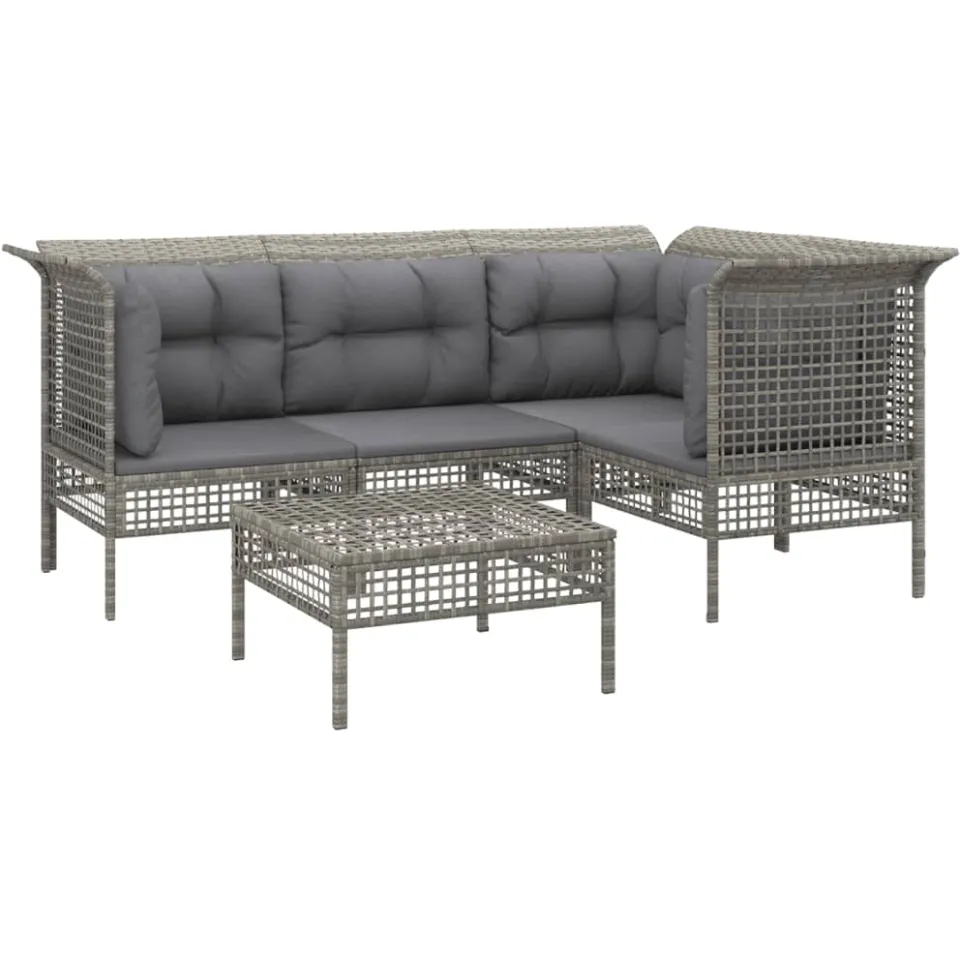 vidaXL 5-delige Loungeset met kussens poly rattan grijs