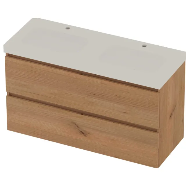 Basic-Line Moby 46 Badmeubelset Polystone 120x46x66 cm M46MWCWO120D2 Whisky Oak Mat Wit
