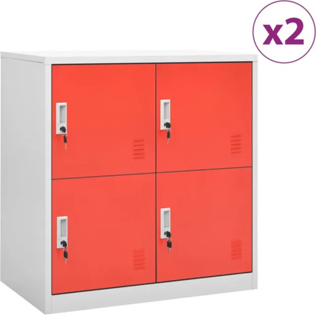 vidaXL Lockerkasten - 2 - st - 90x45x92,5 - cm - staal - lichtgrijs - en - rood lichtgrijs en rood