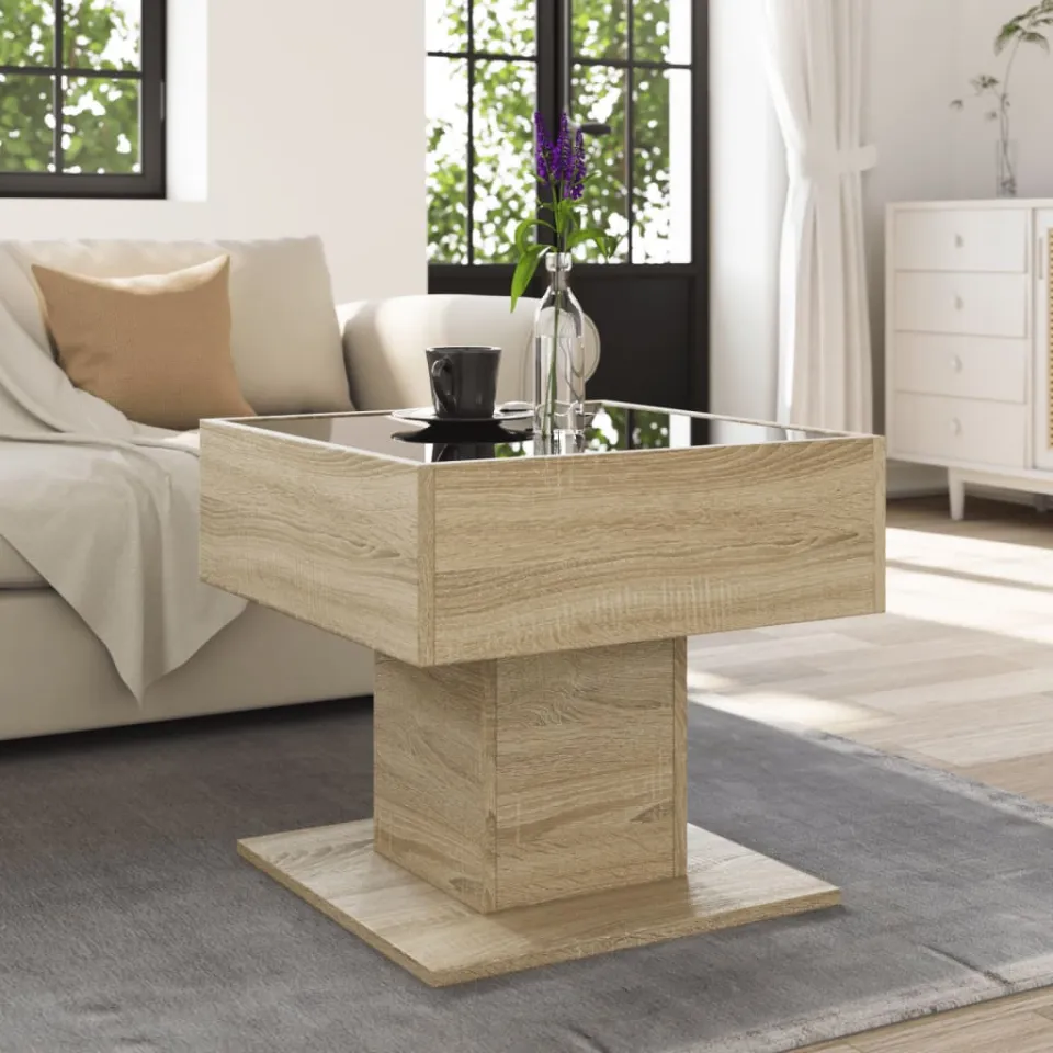 vidaXL Salontafel met LED 50x50x45 cm bewerkt hout sonoma eikenkleurig, foto 3