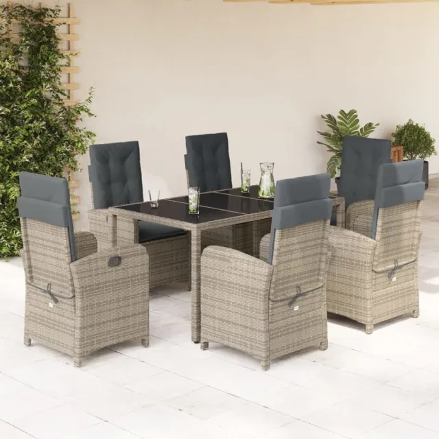 vidaXL 7-delige Tuinset met kussens poly rattan grijs, foto 2