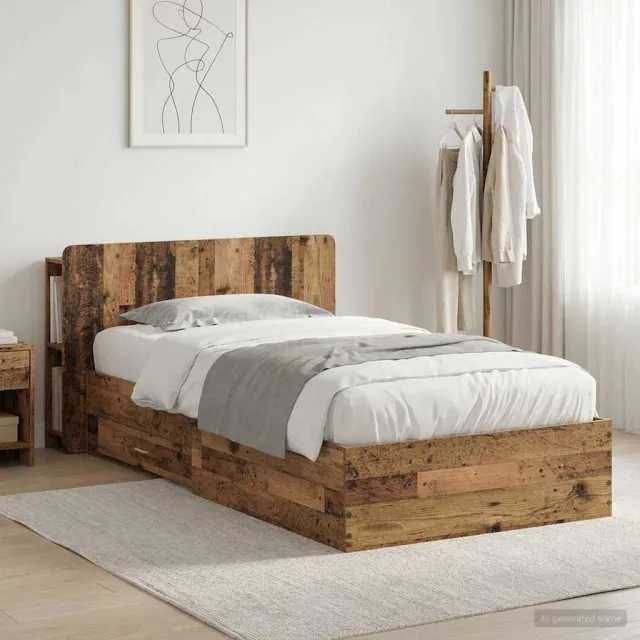 vidaXL Bedframe met opslag Oud hout 90 x 190 cm Bewerkt hout Bruin
