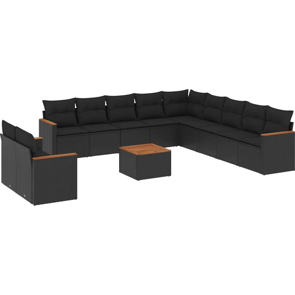 vidaXL 12-delige Loungeset met kussens poly rattan zwart, foto 4