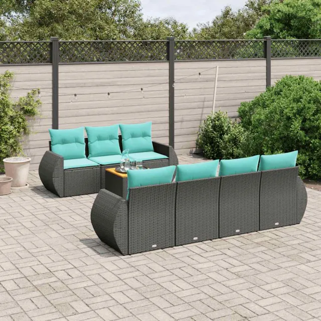 vidaXL 8-delige tuinbankset met kussens, zwart polyrotan, foto 2