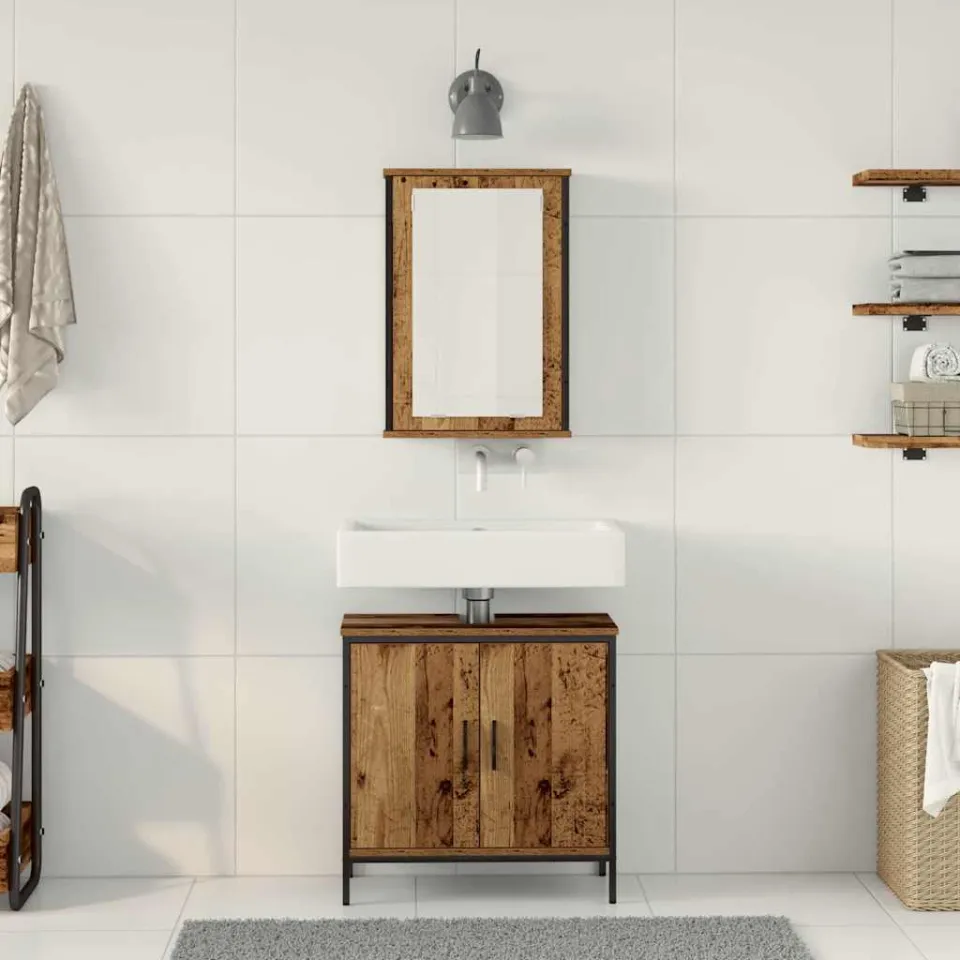 vidaXL Badkamermeubelset 2 st Bruin Bewerkt hout, foto 3