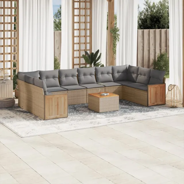 vidaXL 11-delige Tuinset met kussens poly rattan beige, foto 2