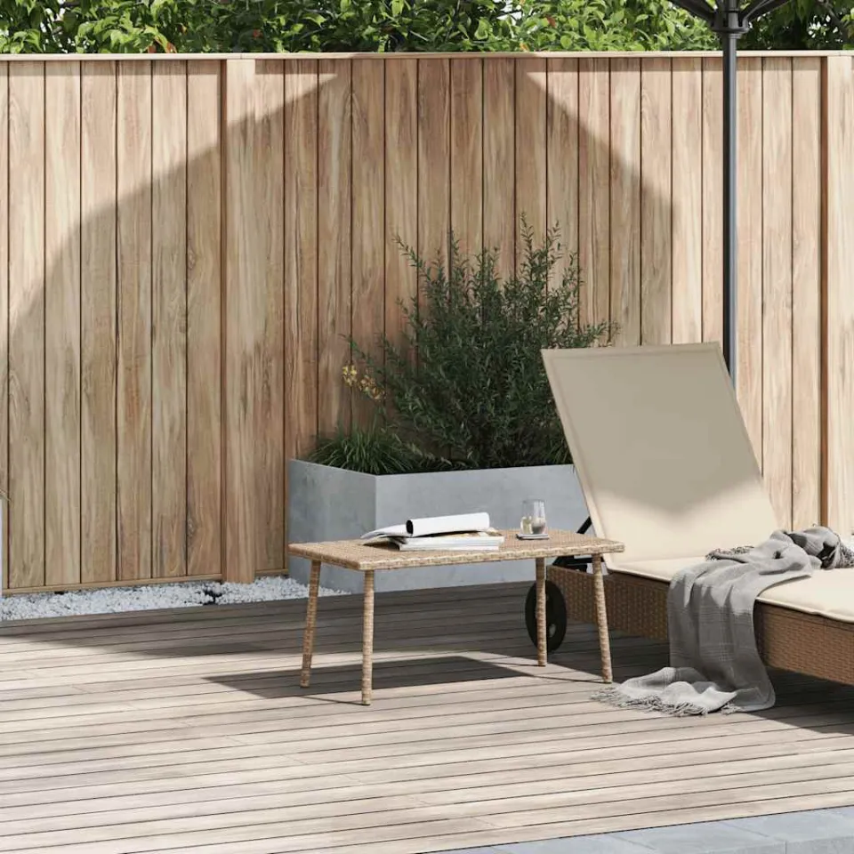 vidaXL Tuin salontafel rechthoekig 80x40x37 cm poly rattan beige, foto 3