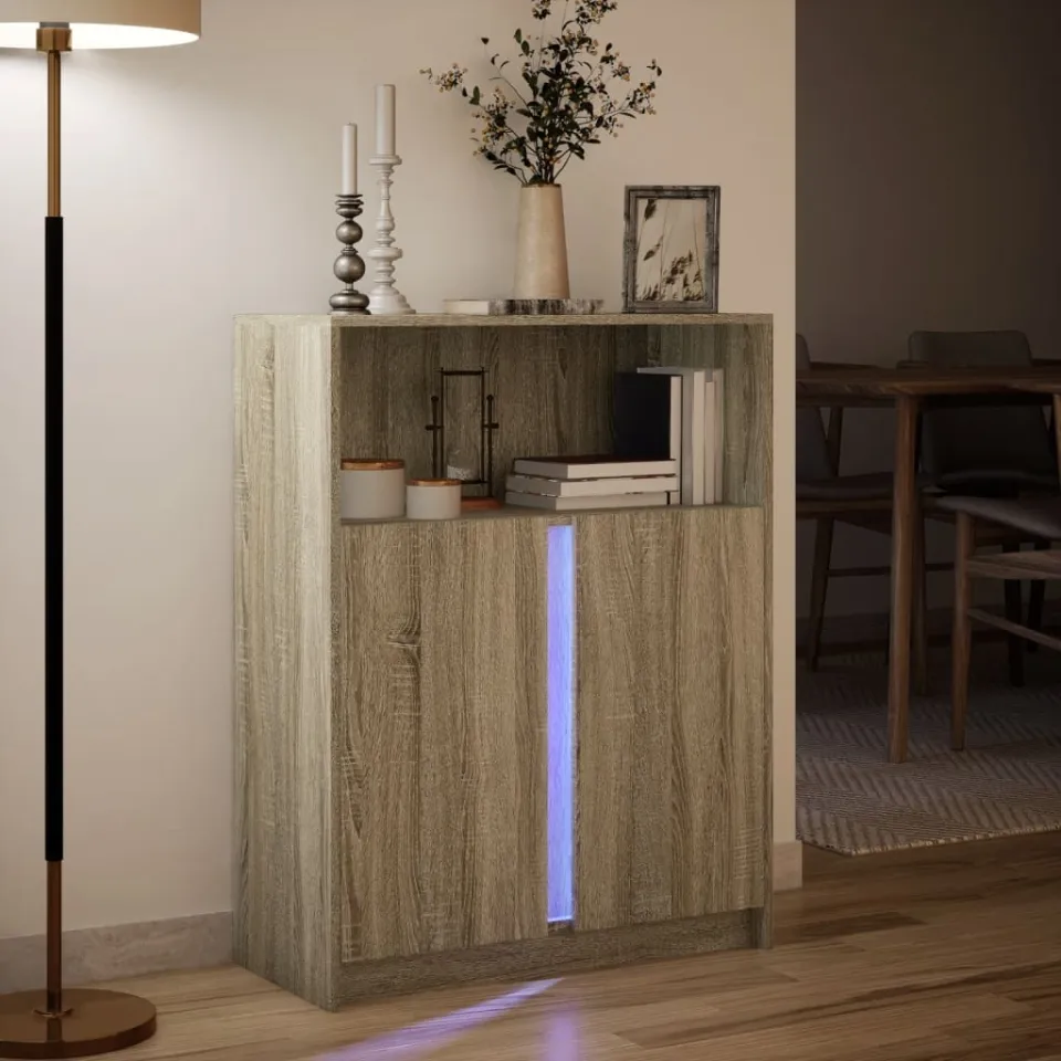 vidaXL Dressoir met LED 77x34x100 cm bewerkt hout sonoma eikenkleurig, foto 4
