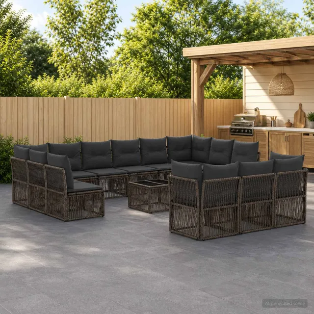 vidaXL Tuinbankenset 14 st Grijs poly rattan, foto 2