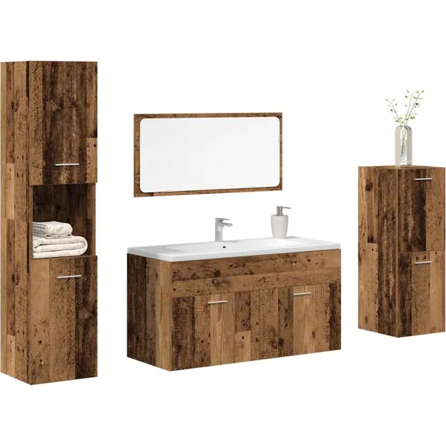 vidaXL 4-delige Badkamermeubelset bewerkt hout oud houtkleurig Bruin