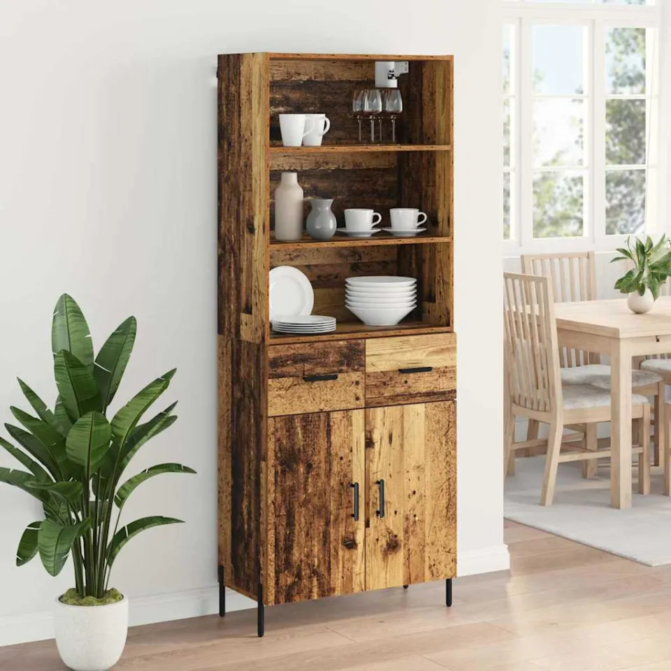 vidaXL Hoge kast Oud Hout 69,5 x 32,5 x 180 cm Bewerkt hout bruin, foto 4