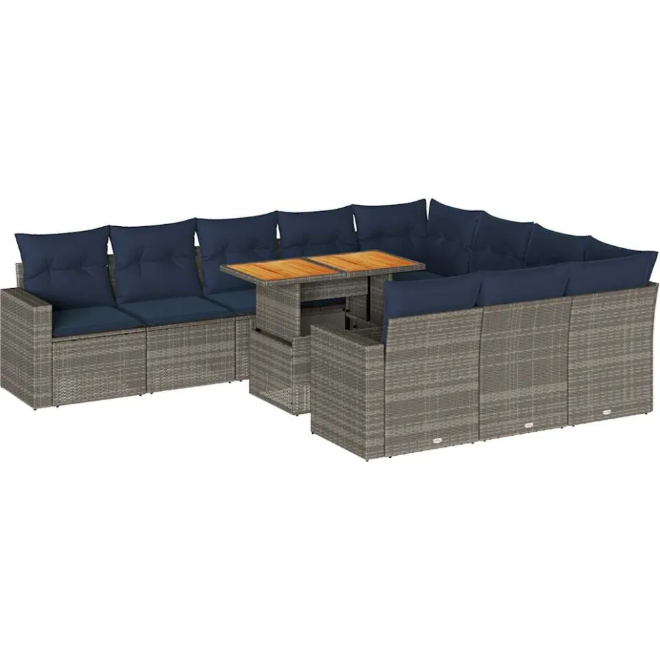 vidaXL 11-delige Loungeset met kussens poly rattan grijs, foto 3