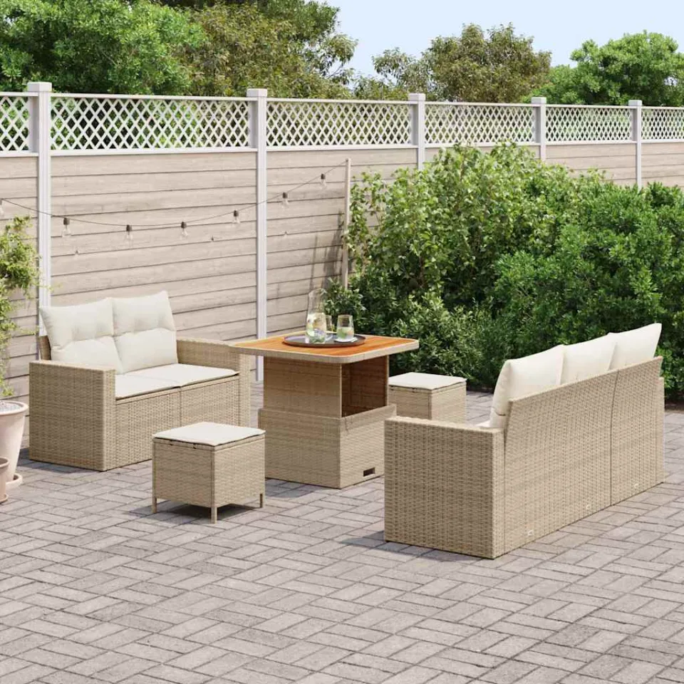 vidaXL Tuin Sofa Set met kussen 8 pcs Beige poly rattan, foto 3