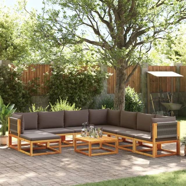 vidaXL 9-delige tuinbankset met kussens acaciahout & touw Bruin