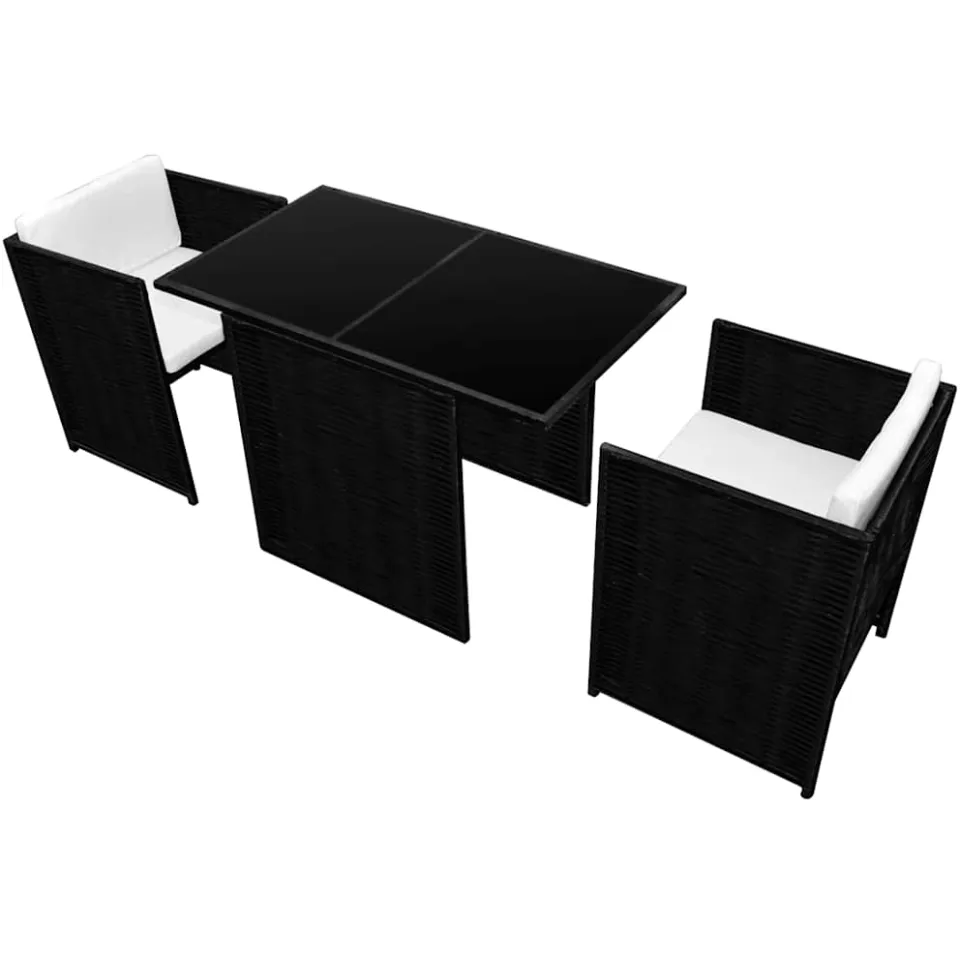 vidaXL 3-delige Bistroset met kussens poly rattan zwart