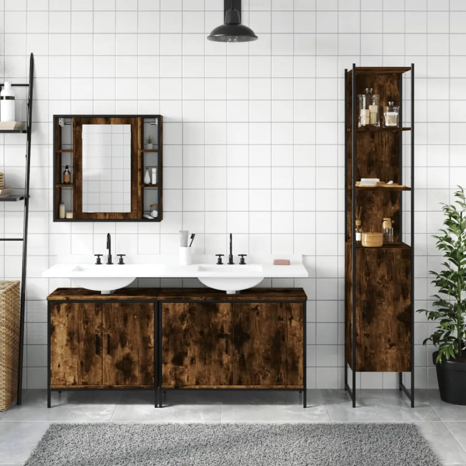 vidaXL 4-delige Badkamermeubelset bewerkt hout gerookt eikenkleurig, foto 2