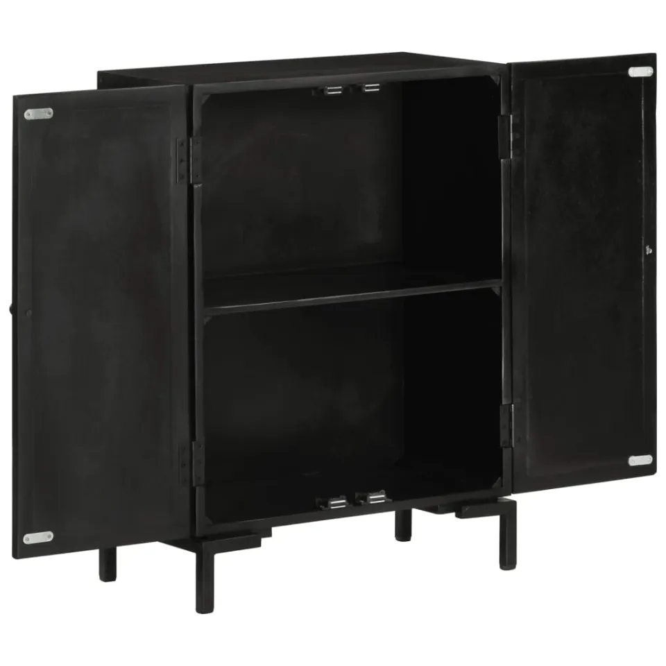 vidaXL Dressoir 55x30x77 cm massief mangohout en ijzer zwart, foto 3