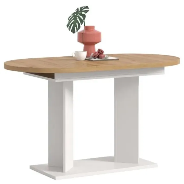 Furnilux Moderne eiken eettafel met dubbele zuil - Stijlvol en tijdloos design Bruin