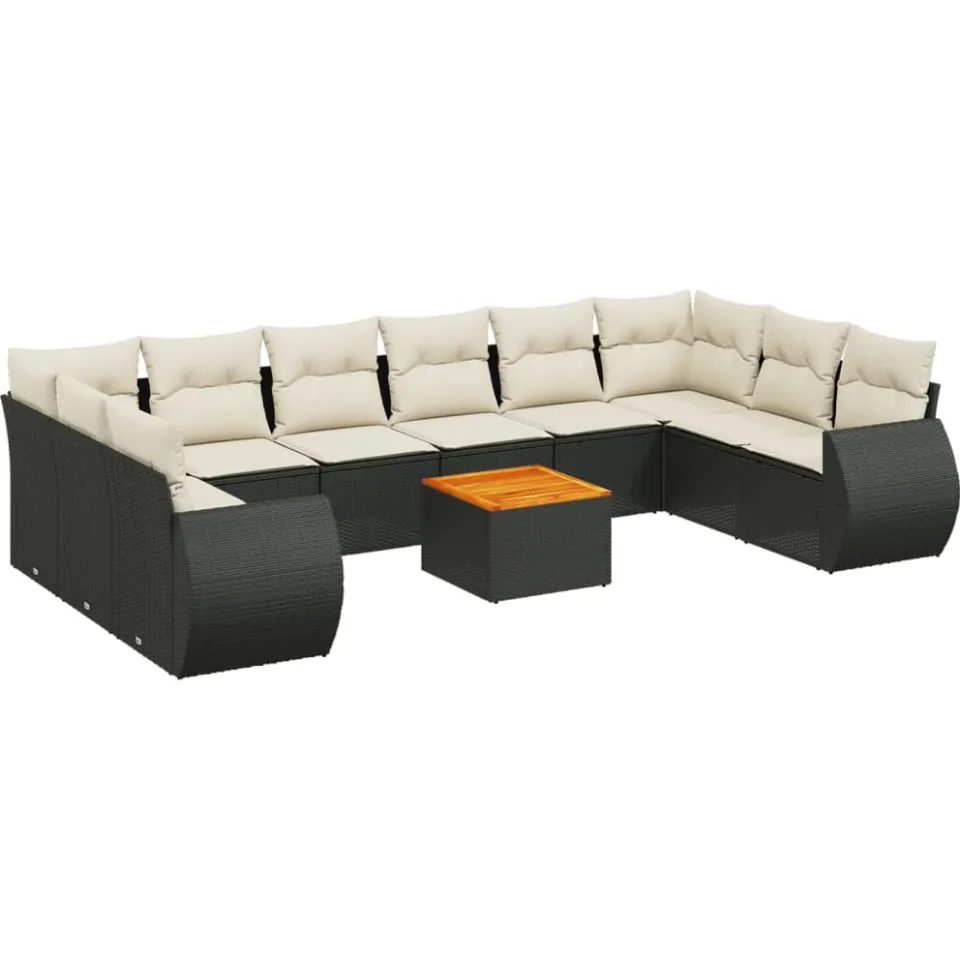 vidaXL 11-delige Loungeset met kussens poly rattan zwart