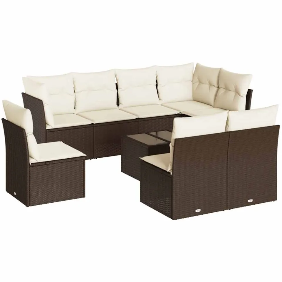 vidaXL 9-delige Loungeset met kussens poly rattan bruin