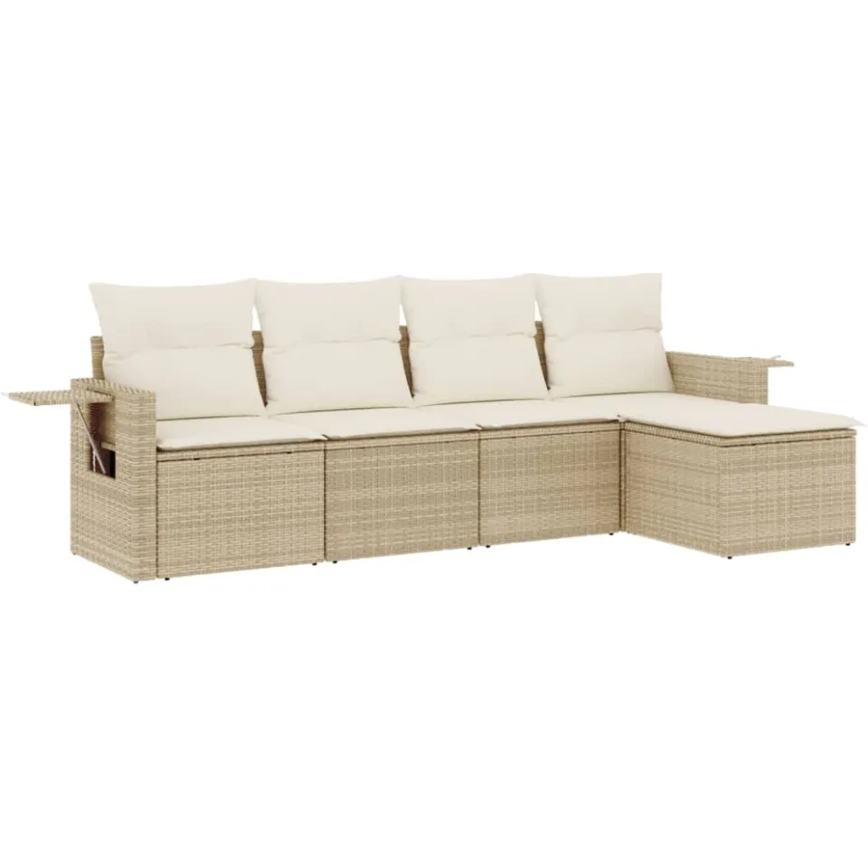 vidaXL 5-delige Loungeset met kussens poly rattan beige, foto 3