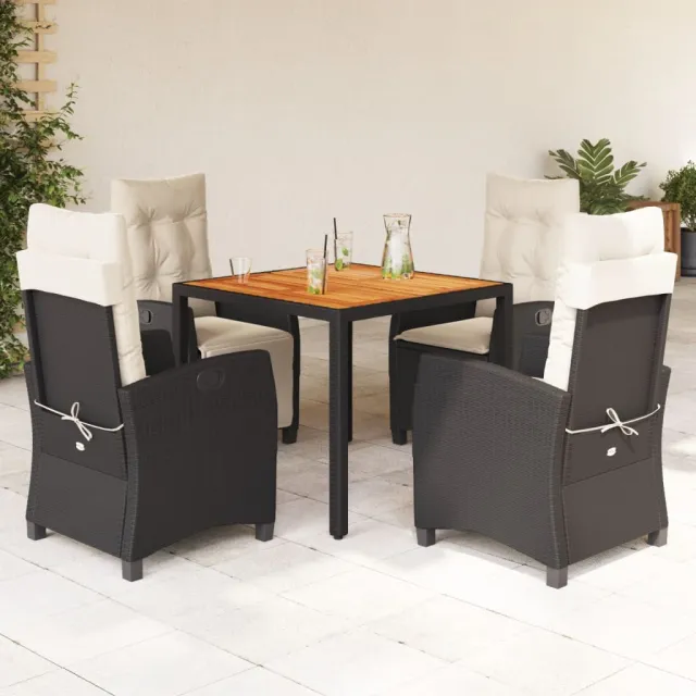 vidaXL 5-delige Tuinset met kussens poly rattan zwart, foto 2