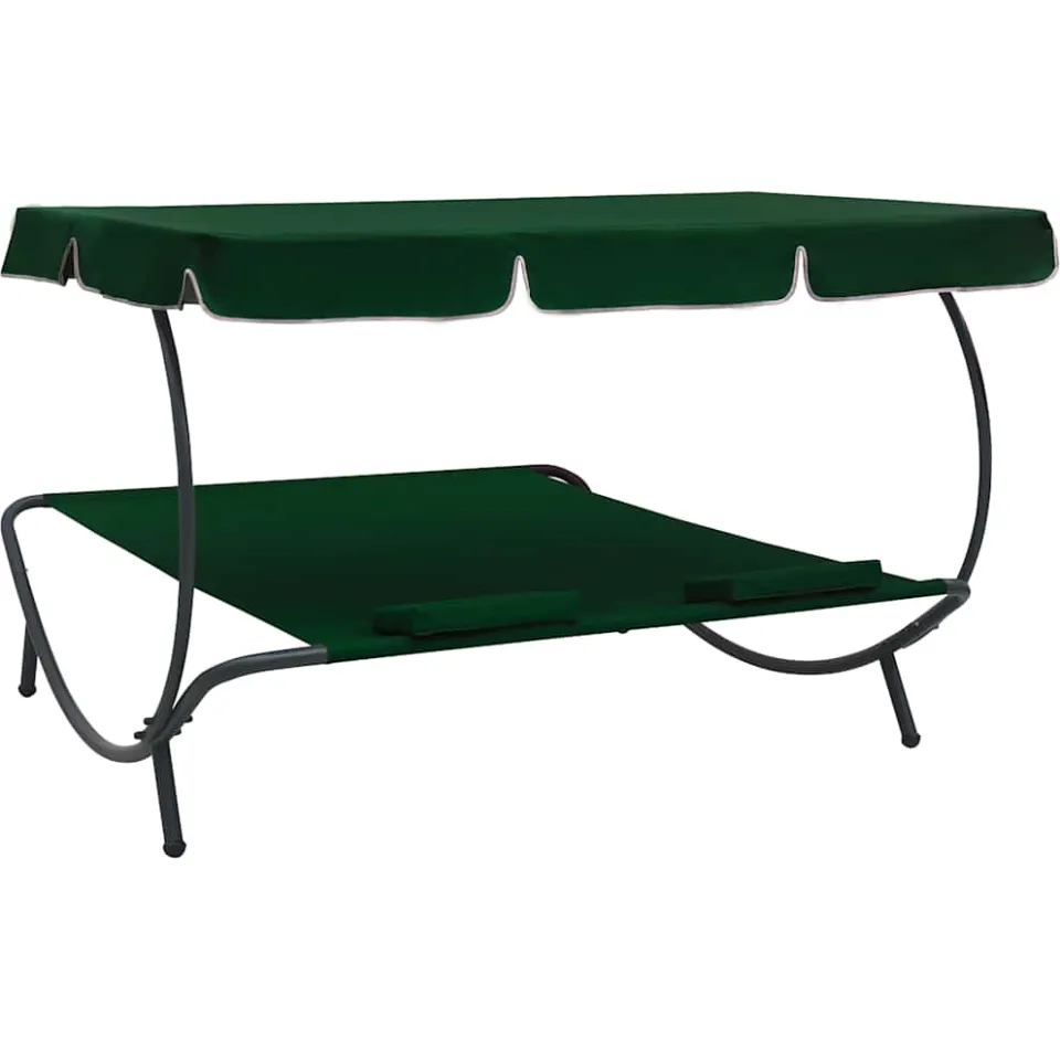 vidaXL Loungebed met luifel en kussens groen, foto 3
