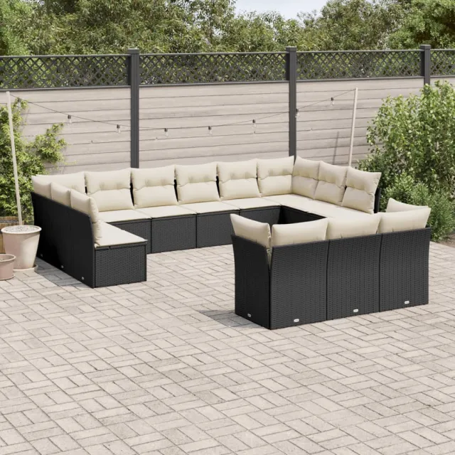 vidaXL 13-delige Loungeset met kussens poly rattan zwart, foto 2