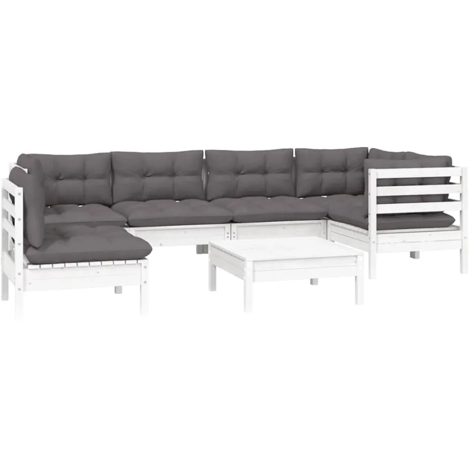 vidaXL 7-delige Loungeset met kussens grenenhout wit, foto 2