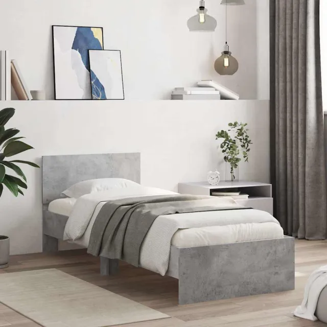 vidaXL Bedframe met hoofdbord bewerkt hout betongrijs 75x190 cm