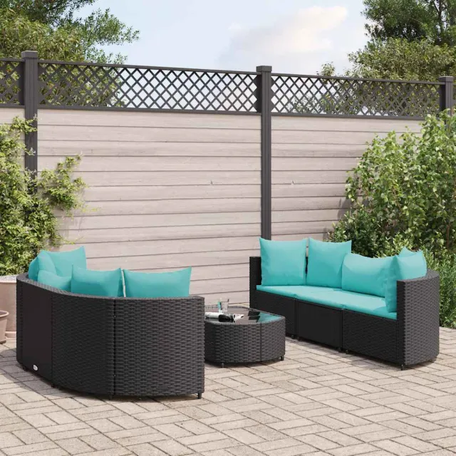 vidaXL 7-delige Loungeset met kussens poly rattan zwart, foto 2