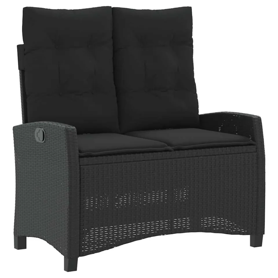 vidaXL 2-delige Tuinset met kussens poly rattan zwart